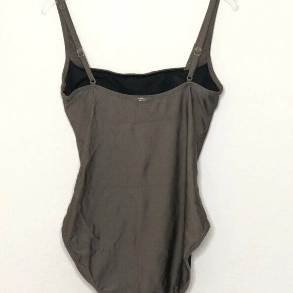 Calvin Klein Women's Ruched Panel One Piece Swimsuit Silver Brown Swimwear Sz 12 - Picture 2 of 16